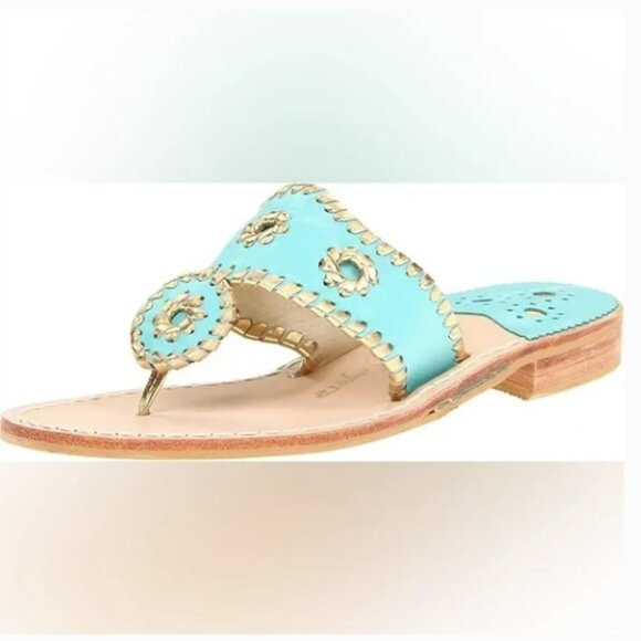Jack Rogers Girls Jack Flat Sandals - Turquoise and Gold NWT size 5 - Picture 1 of 7
